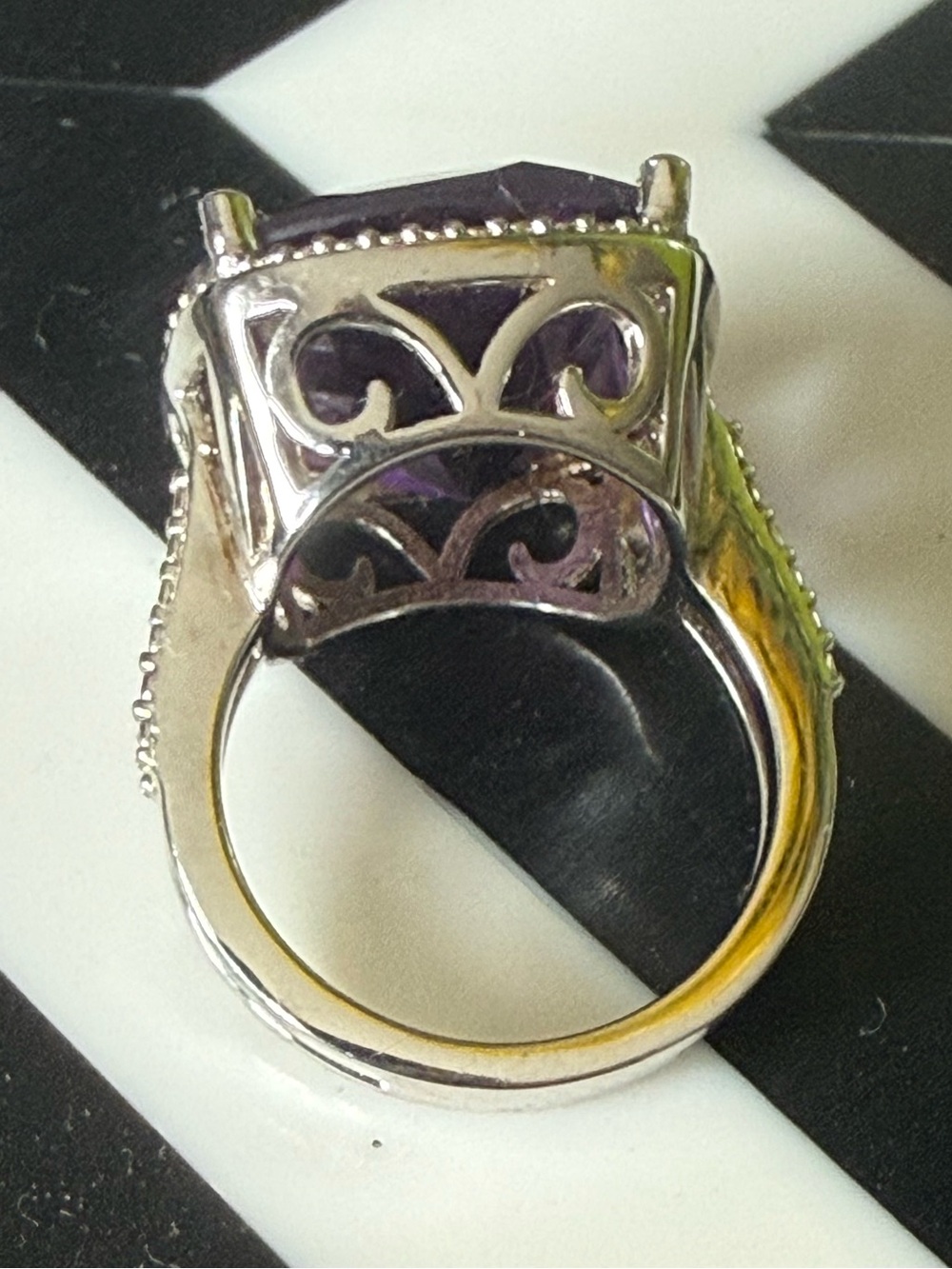 Sterling Silver Purple Cushion-Cut Cocktail Ring - Picture 4 of 7